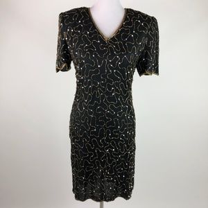 JMD New York Hand Made Sequin Dress Black Gold